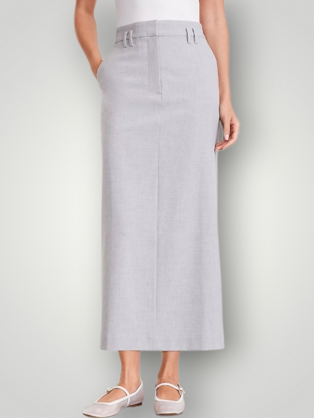 LOFT Versa 8 Gray Maxi Skirt Office Siren Quiet Luxury Tailored Suiting Pocket - Picture 2 of 9